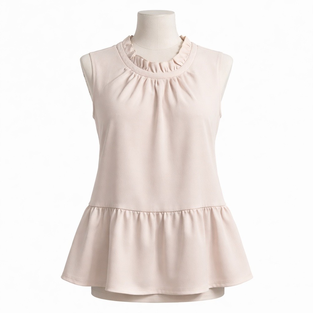 Coquette Peplum High Neck Tank Sz S Petite Cream Ruffle Romantic‎ Preppy Classic